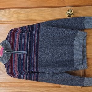 Gianneti 80% Wool Men's Gray and Multicolor Striped Zip-Up Sweater,  Preowned